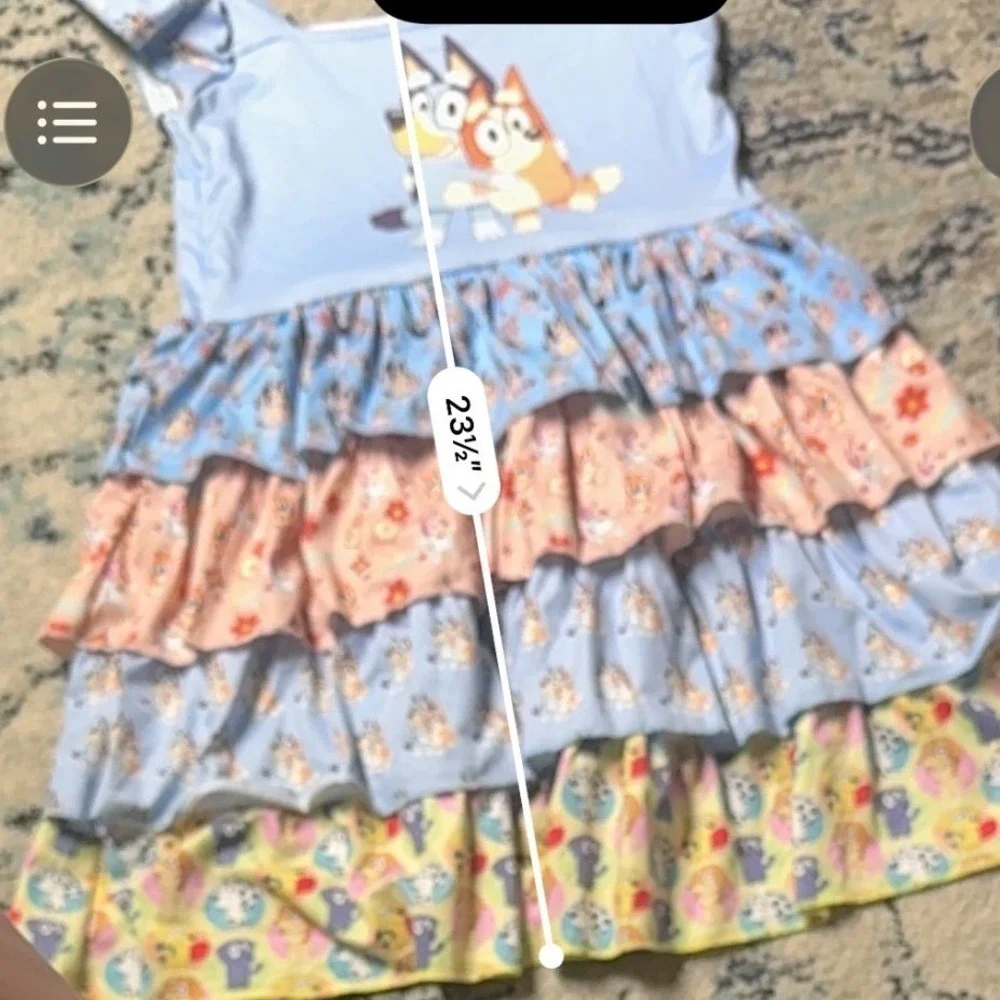 Girls Bluey & Bingo Tiered Ruffle Dress Handmade Birthday Outfit‎ 26.5